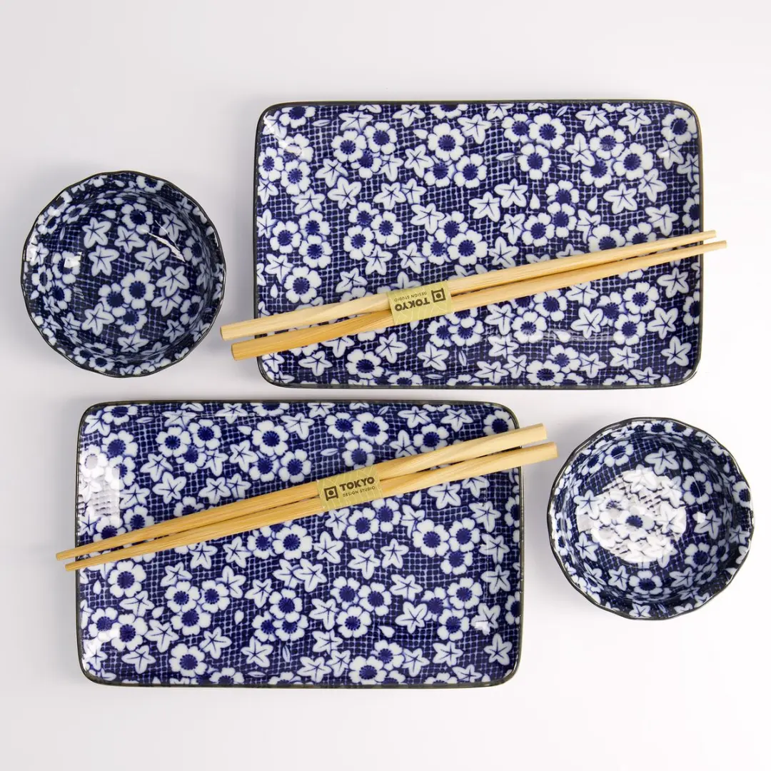 Tokyo Design Studio Sushi Giftset Nunome 6-delig - Blauw/Wit