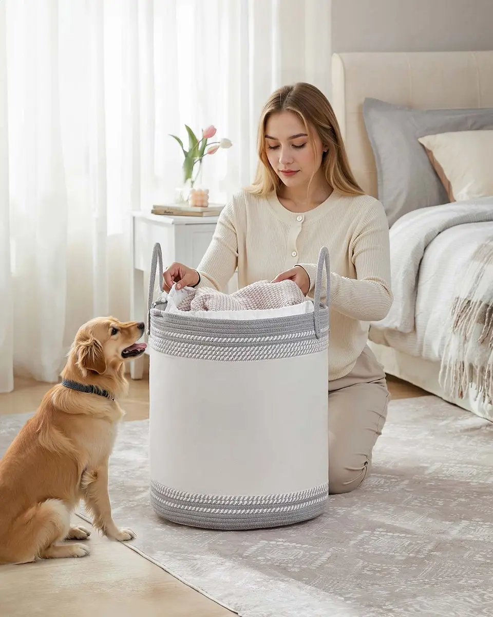 Songmics Wasmand Duifgrijs 60L - met deksel