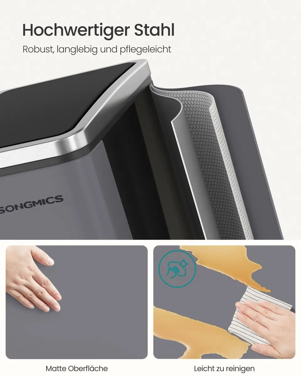Songmics Afvalscheidingssysteem 3 Emmers Matgrijs