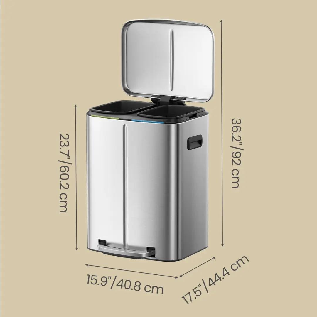 Songmics Keukenafvalbak 40L Wit - Dubbel compartiment Soft-close - afbeelding 6 van 6