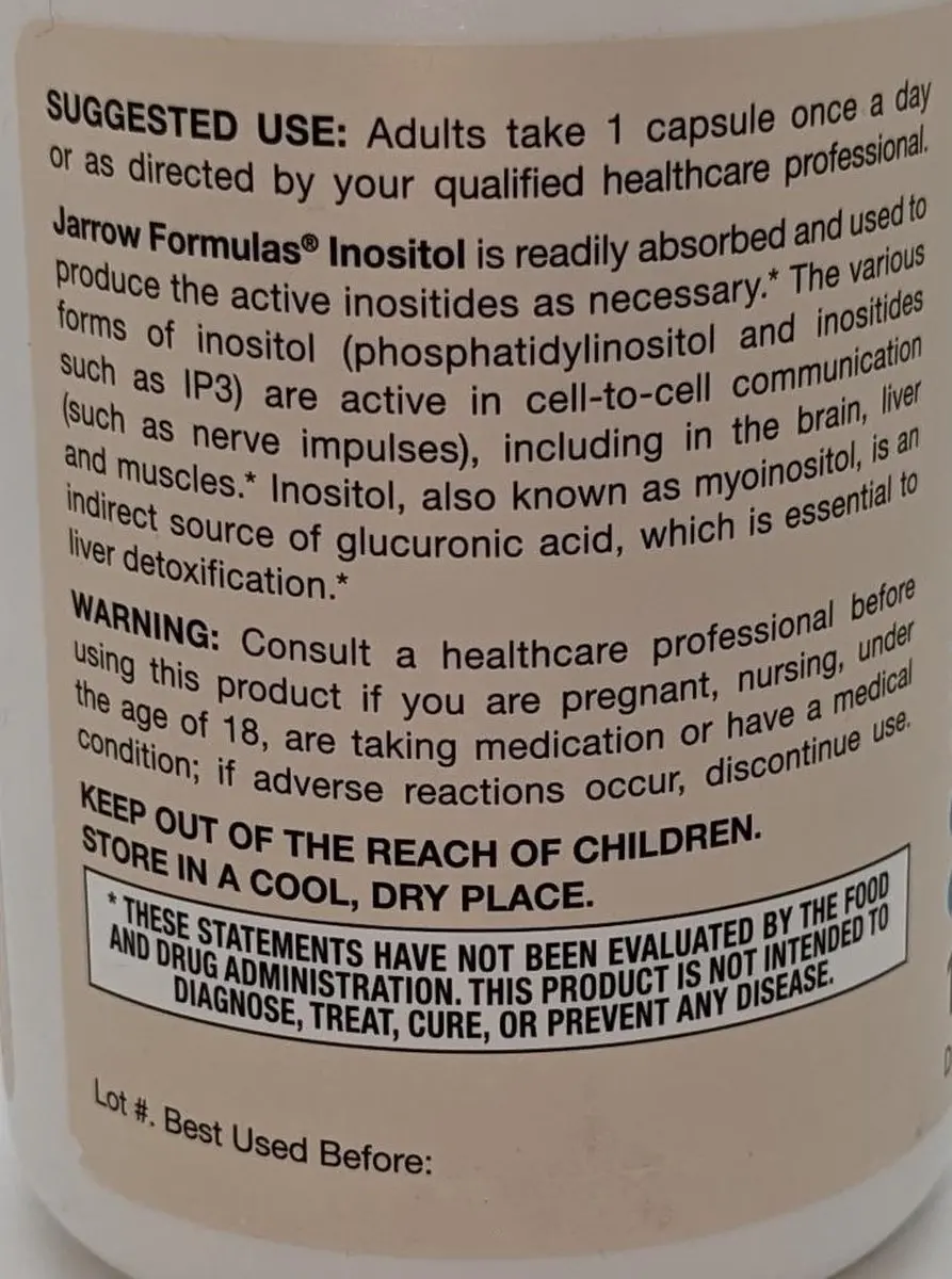 Jarrow Formulas Inositol 100 Capsules