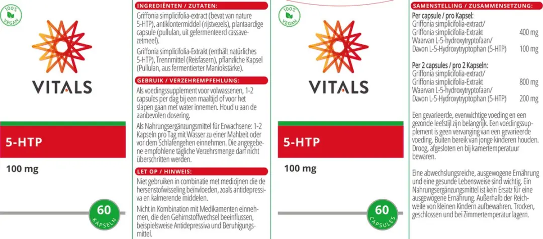 Vitals 5-HTP 100mg - 60 Capsules