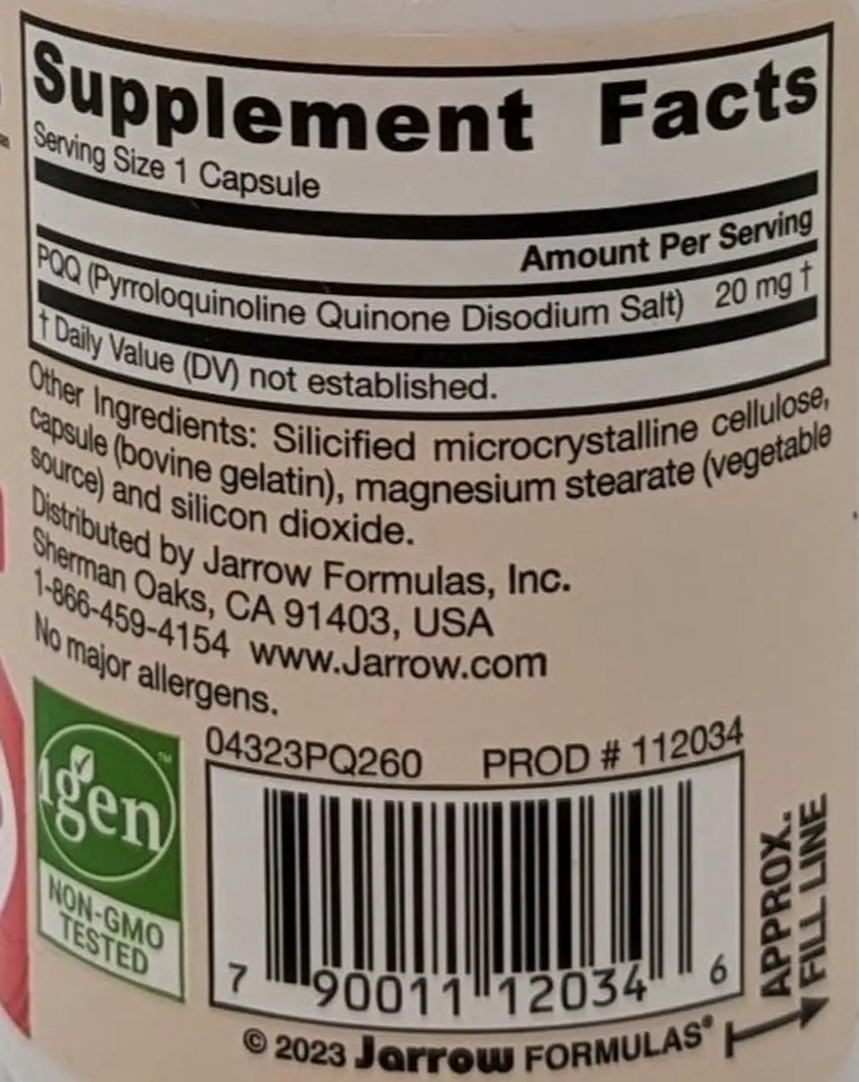 Jarrow Formulas PQQ 20mg 60 Capsules
