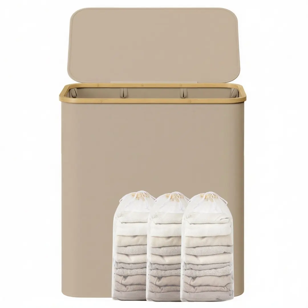 Songmics Wasmand 150L - 3 Compartimenten - Camelbruin