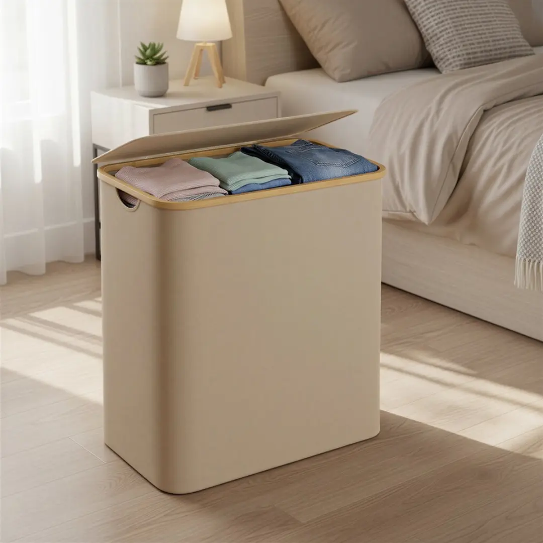 Songmics Wasmand 150L - 3 Compartimenten - Camelbruin
