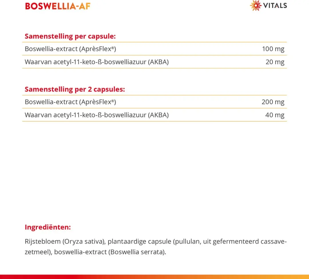 Vitals Boswellia-AF 100mg Capsules - 60 Stuks