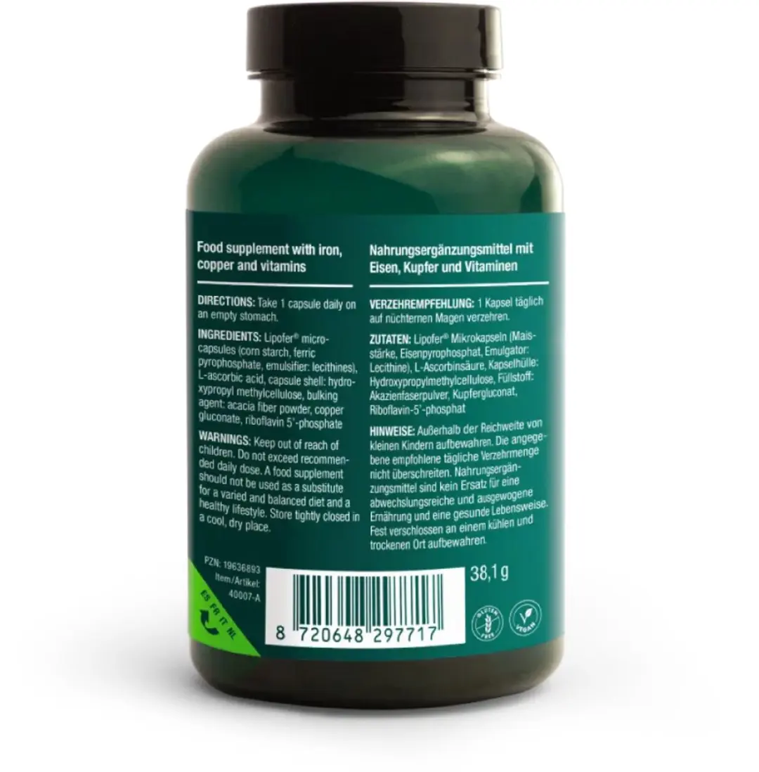 Vitalized IJzer+ 90 Capsules - 15mg met Vitamine C/B2 & Koper
