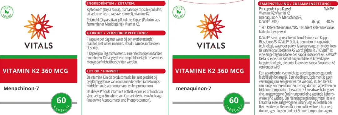 Vitals Vitamine K2 360 mcg MK-7 - 60 Capsules