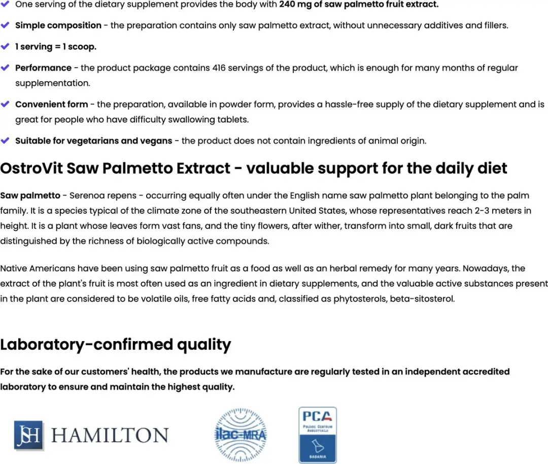 OstroVit Saw Palmetto Extract Poeder 100g