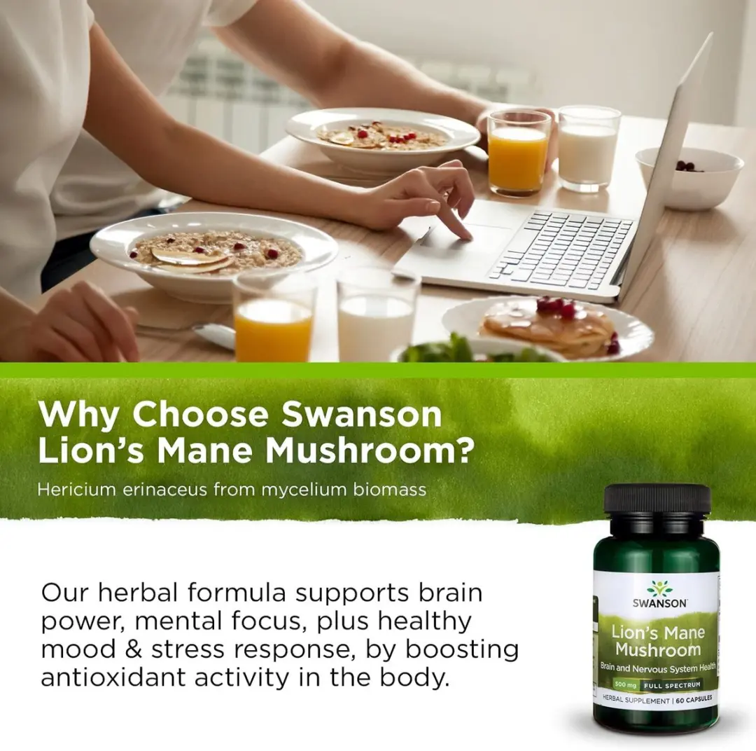 Swanson Lion's Mane Mushroom 500mg - 60 Vegan Capsules