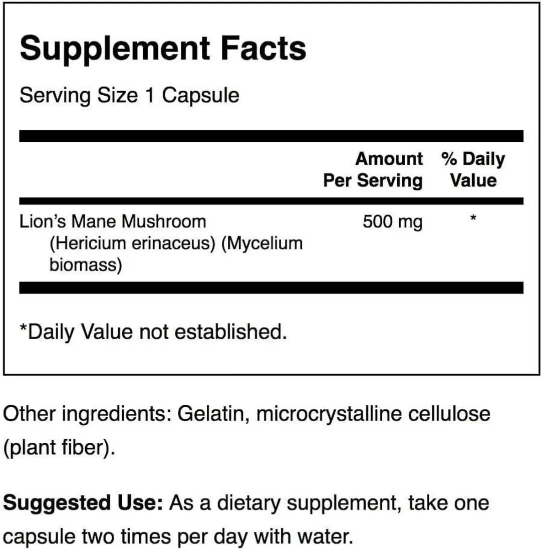Swanson Lion's Mane Mushroom 500mg - 60 Vegan Capsules