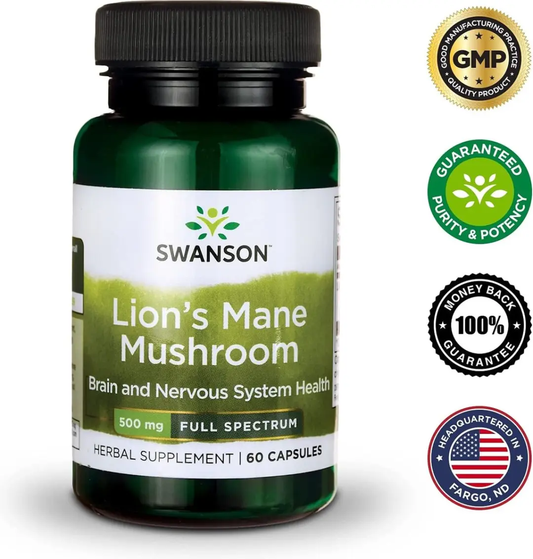 Swanson Lion's Mane Mushroom 500mg - 60 Vegan Capsules