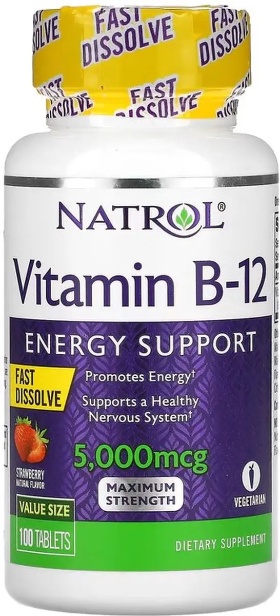 Natrol Vitamin B12 5000mcg Fast Dissolve 100 Stuks - Aardbei