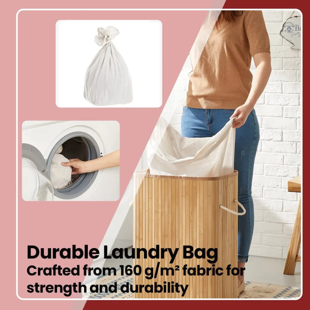 Songmics Opvouwbare Wasmand Bamboe 72L - Natuurlijk