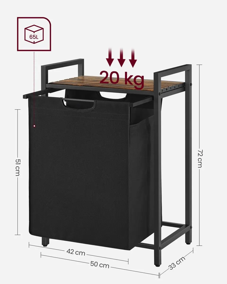 Songmics Wasmand 65L - Rustiek bruin/zwart - Uittrekbare binnenbak - afbeelding 6 van 6