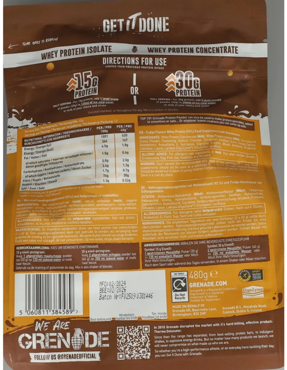 Grenade Fudged Up Eiwitpoeder 480g - 12 Scoops