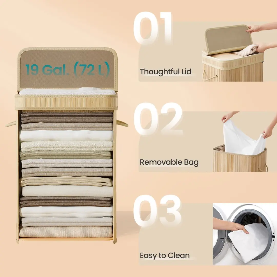 Songmics Bamboe Wasmand Grijs - Afneembaar