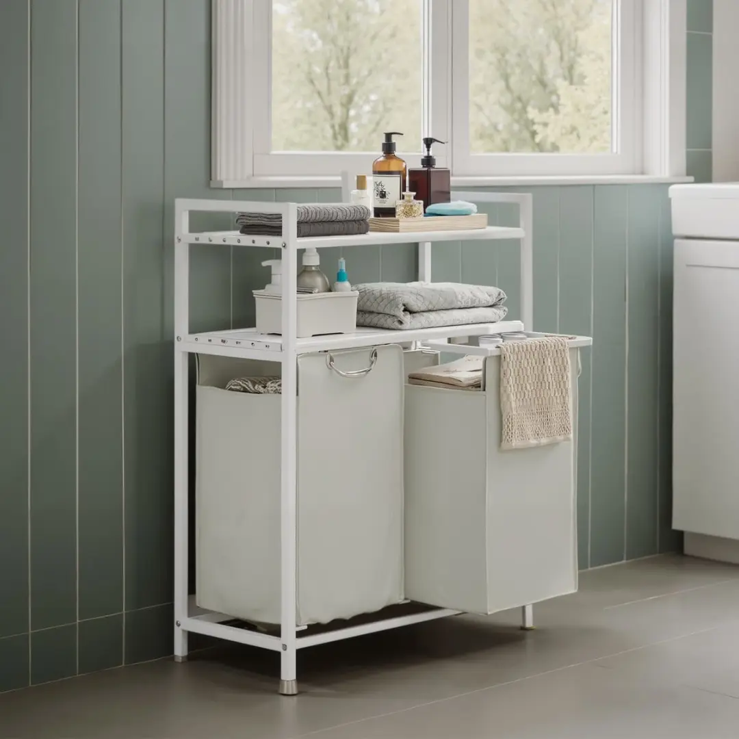 Songmics Wasmand - Zwart/Grijs - Dubbele uittrekbare zakken