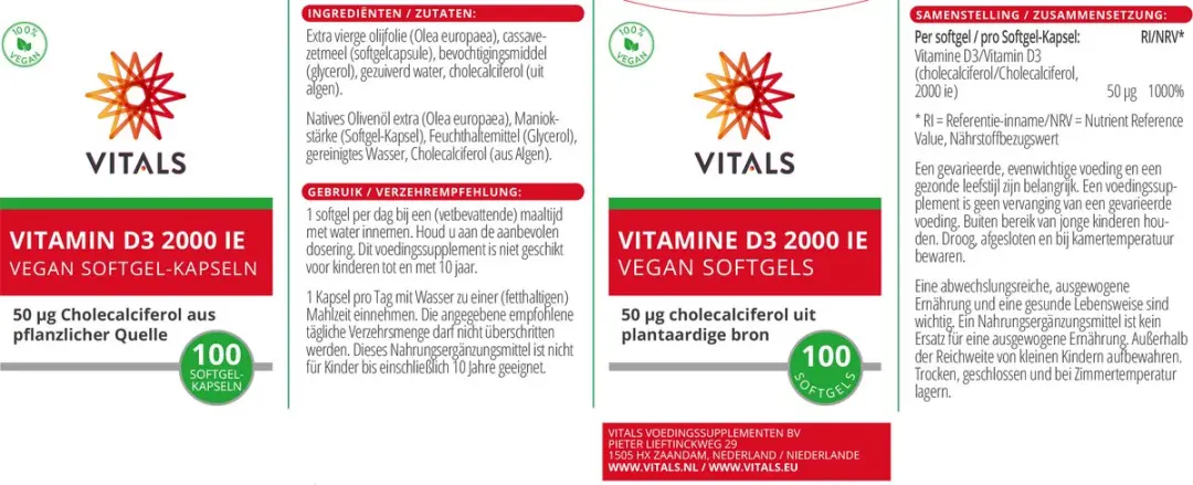Vitals Vitamine D3 2000 IE 100 Vegan Softgels