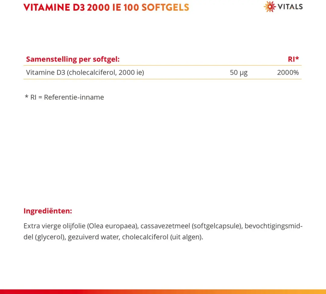 Vitals Vitamine D3 2000 IE 100 Vegan Softgels