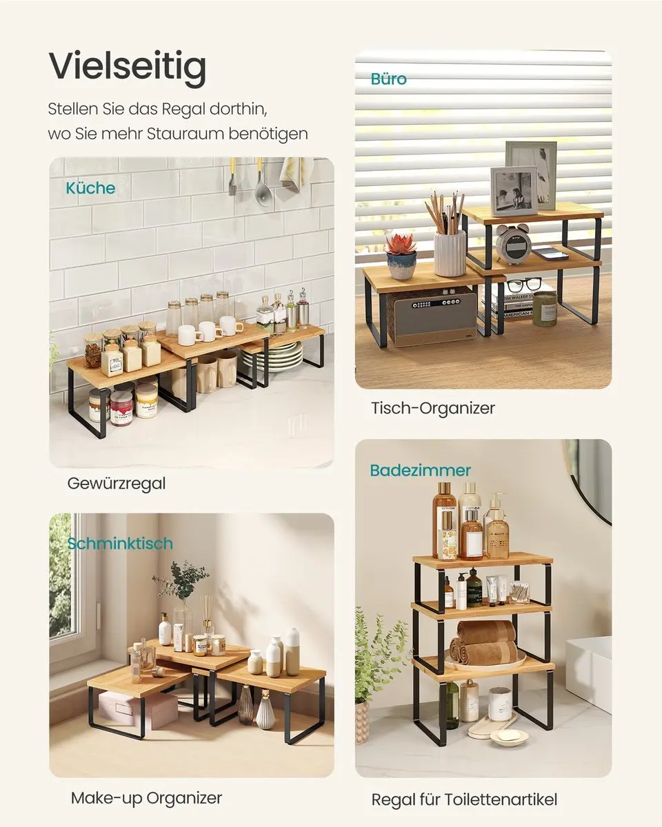 Songmics Kruidenrek 3-delig - Metaal - Inktzwart/Natuurbeige