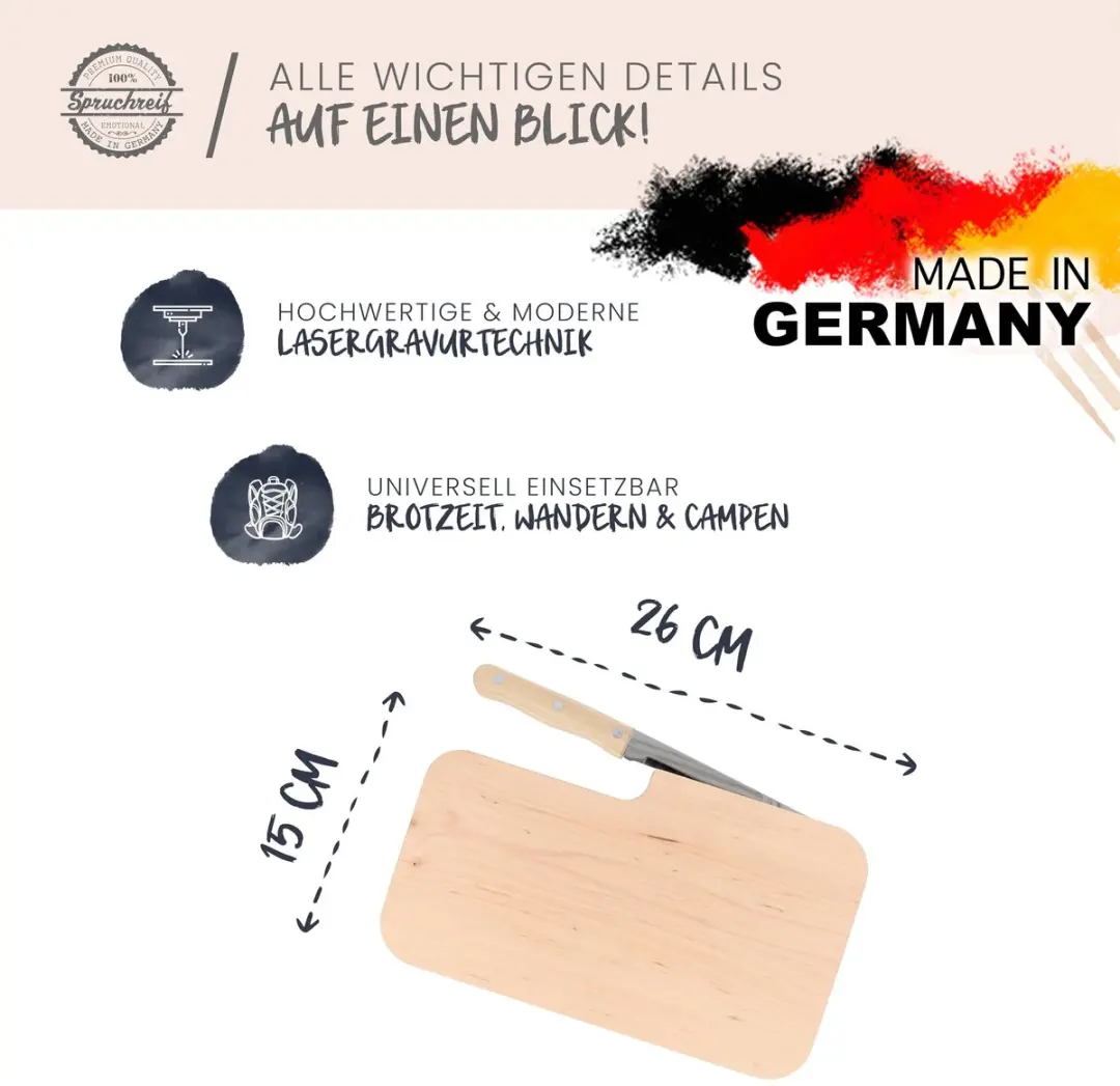 Westfalia Snijplank Camping Elzenhout Mes - 26x15cm - Bruin