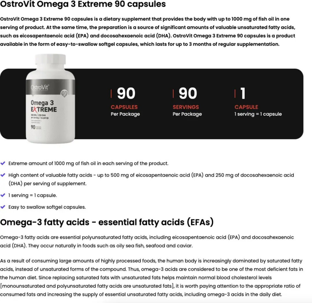 OstroVit Omega 3 Extreme Softgelcapsules 90 Stuks - 1000mg