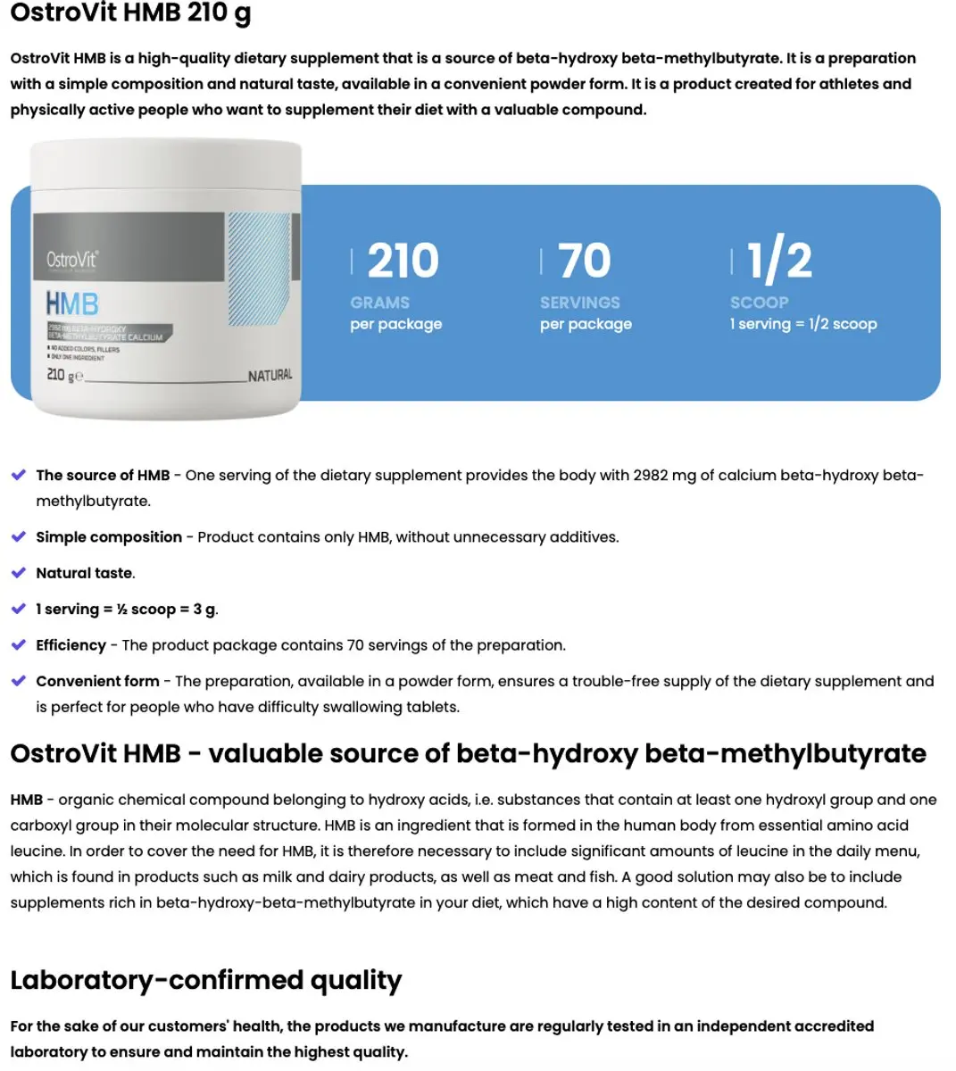OstroVit HMB Calcium 210g