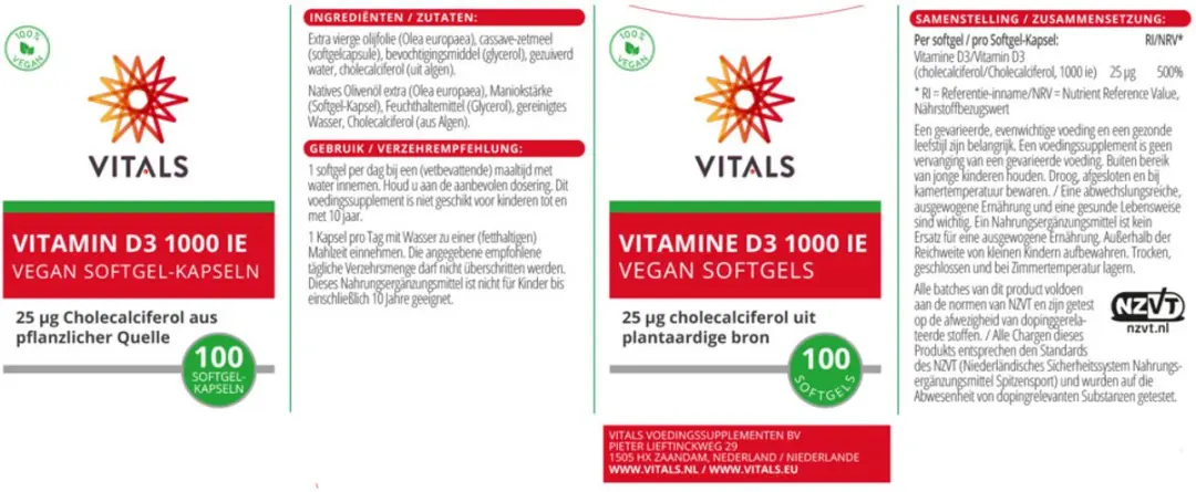 Vitals Vitamine D3 1000 IE - 200 Softgels