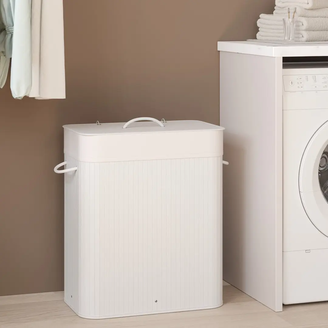 Songmics Wasmand 100L - Bamboe Wit