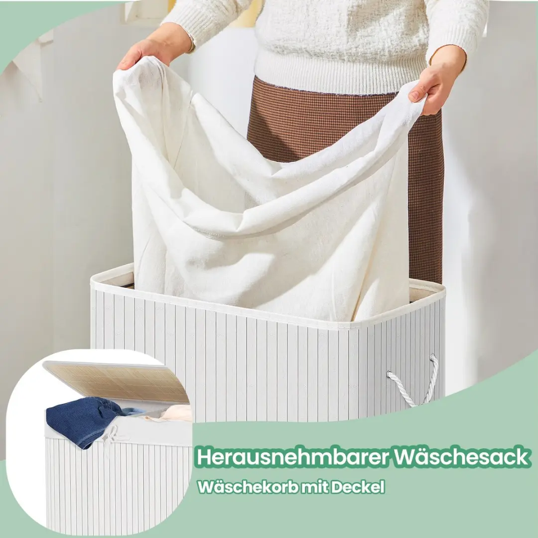 Songmics Wasmand 100L - Bamboe Wit