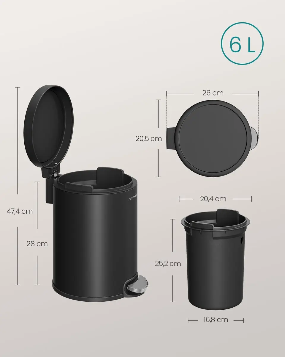 Songmics Prullenbak 6L - Zwart