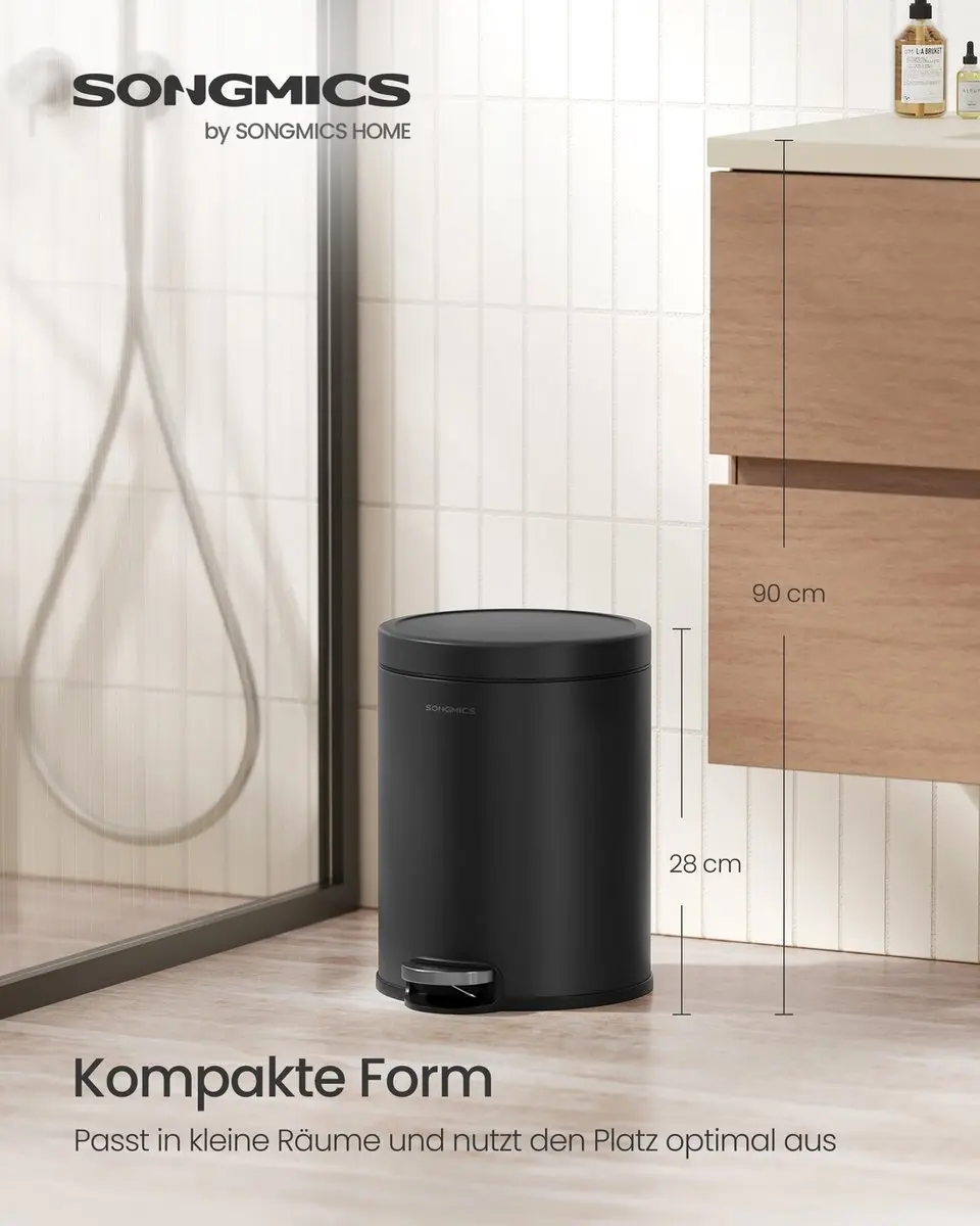 Songmics Prullenbak 6L - Zwart - afbeelding 6 van 6