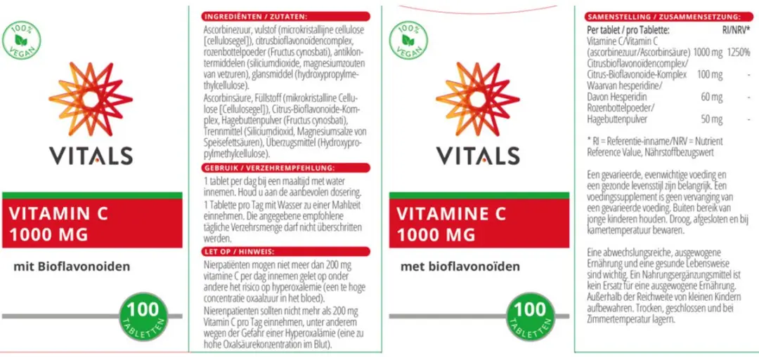 Vitals Vitamine C 1000mg - 200 Tabletten