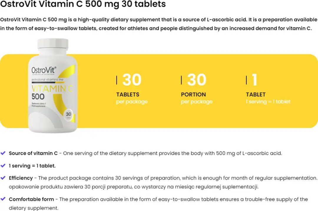 OstroVit Vitamine C 500mg - 30 tabletten