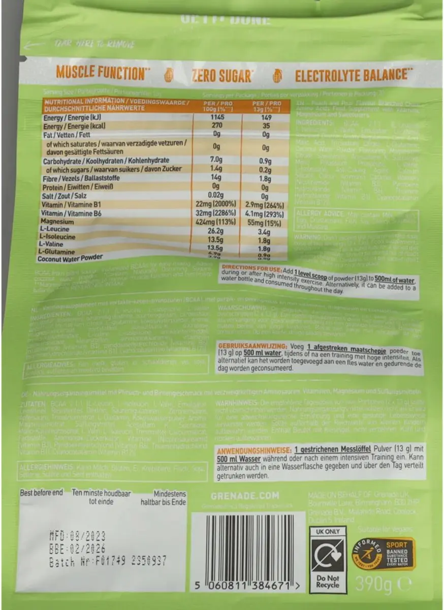 Grenade BCAA Peachy Pear 390 gr