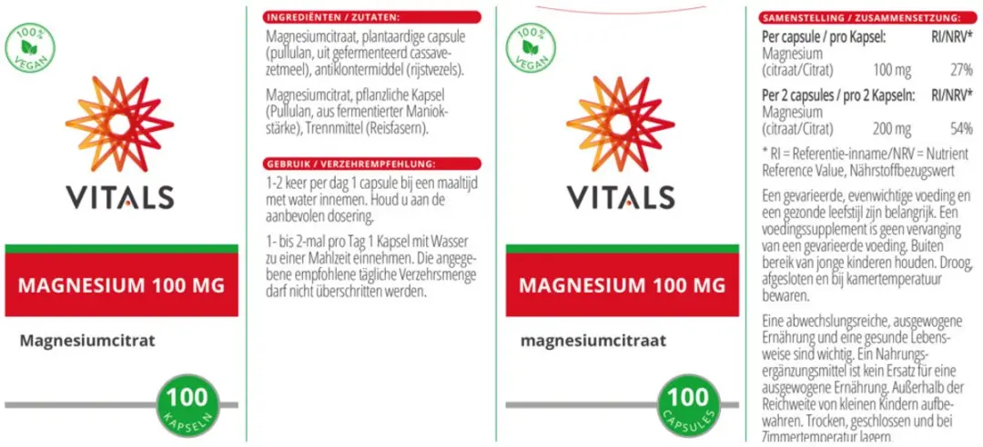 Vitals Magnesium 100mg - 200 Capsules