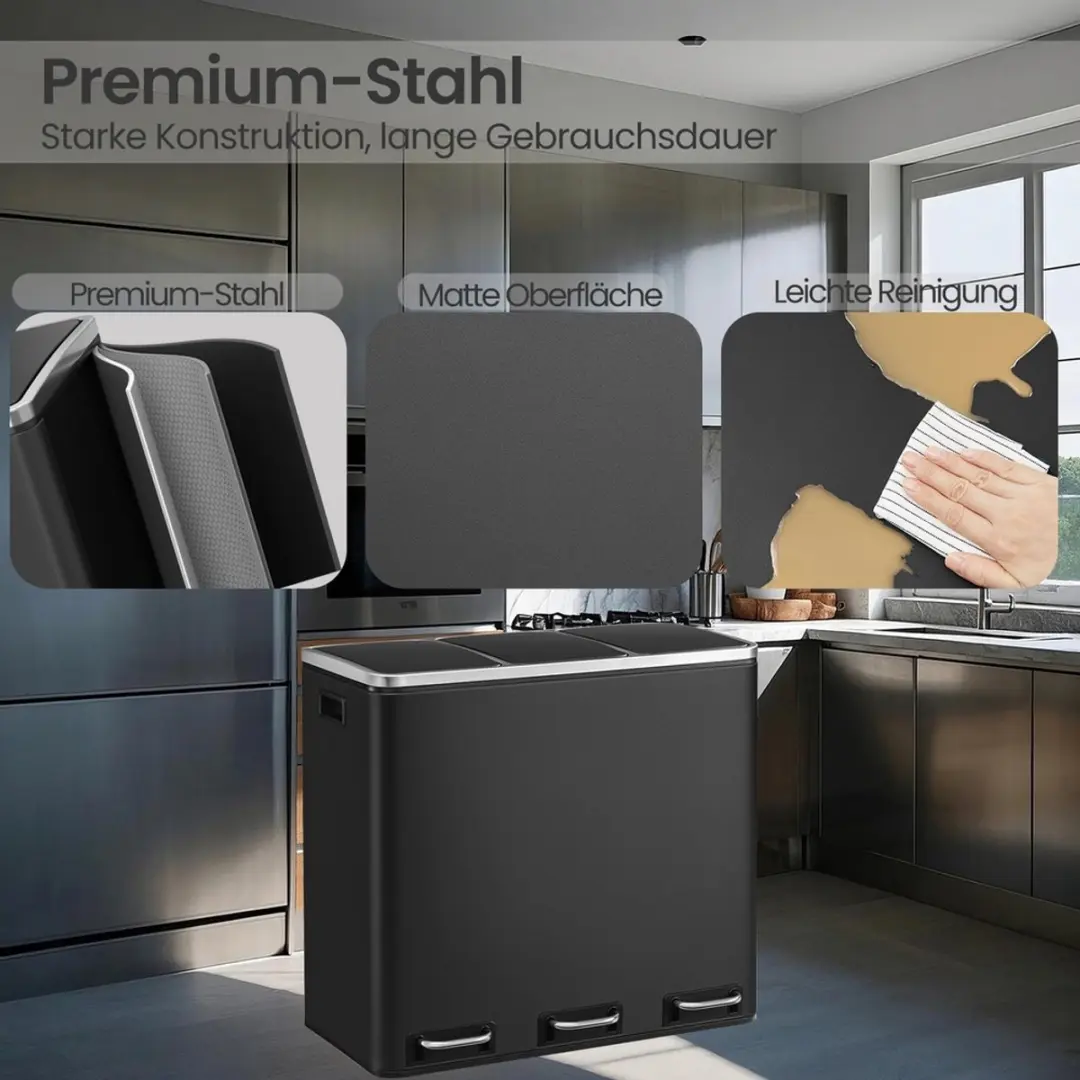 Songmics Afvalscheidingssysteem 3x18L - 3 Compartimenten - Zwart