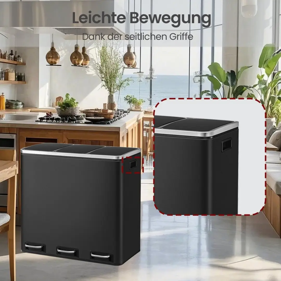 Songmics Afvalscheidingssysteem 3x18L - 3 Compartimenten - Zwart - afbeelding 6 van 6