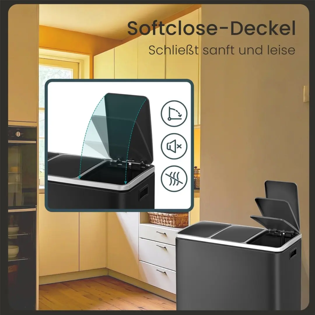 Songmics Afvalscheidingssysteem 3x18L - 3 Compartimenten - Zwart