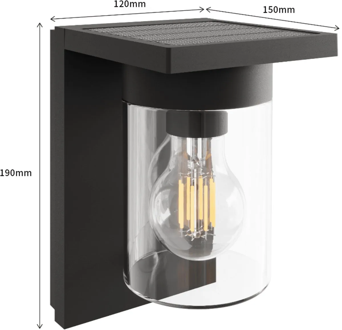 Calex Asti Solar Wandlamp - Zwart - afbeelding 6 van 6