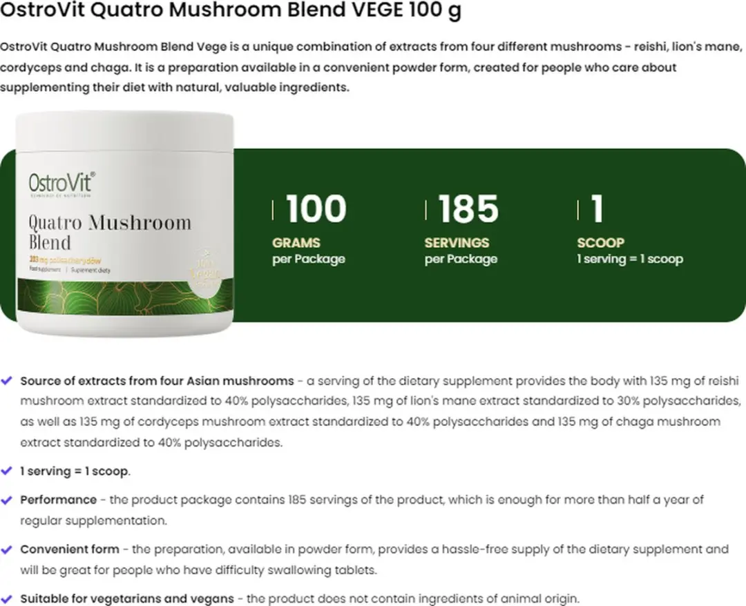 OstroVit Quatro Paddenstoelenmix VEGE 100g - 50g
