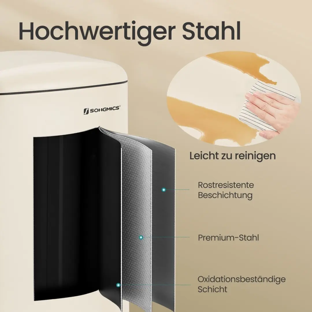 Songmics Pedaalemmer 30L - Zacht sluitend - Crèmewit - afbeelding 6 van 6