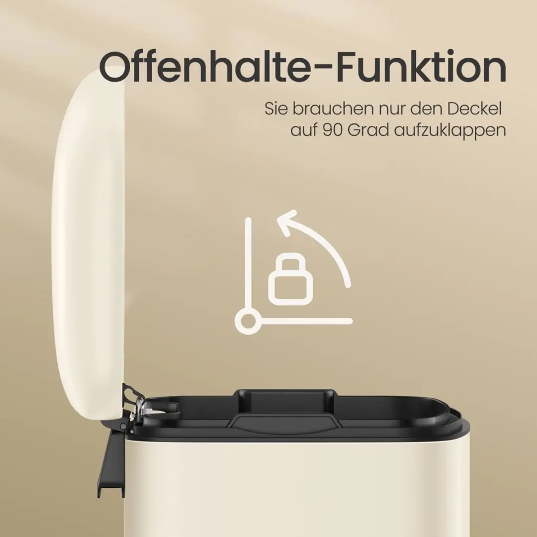 Songmics Pedaalemmer 30L - Zacht sluitend - Crèmewit