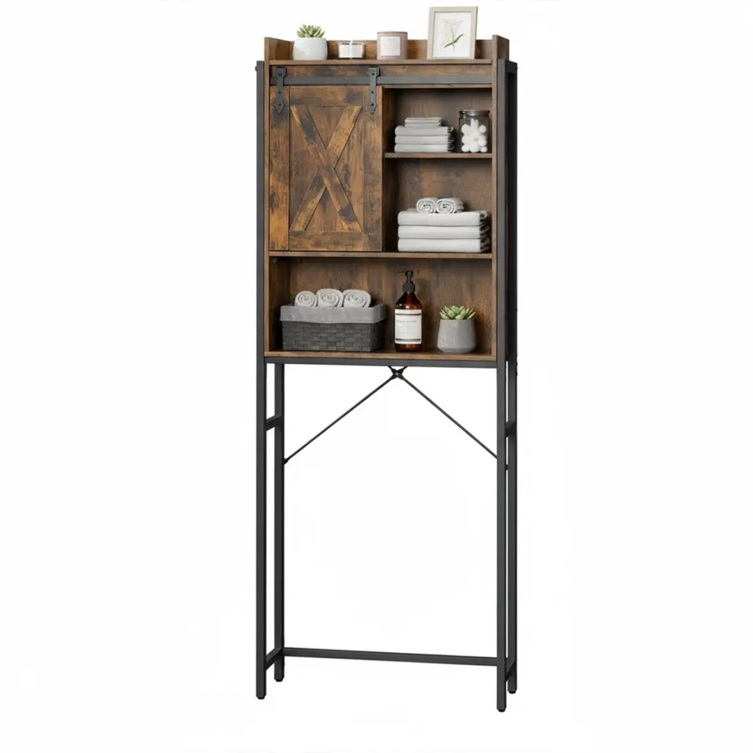 Songmics Wasmachinerek met Kast - Staal - Bruin/Zwart