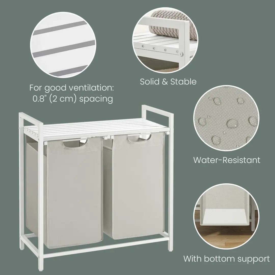 Songmics Wasmand Wit - Dubbel compartiment met 2 uitneembare zakken
