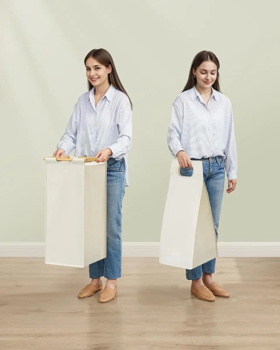 Songmics Wasmand 3 Compartimenten 150L - Crèmewit