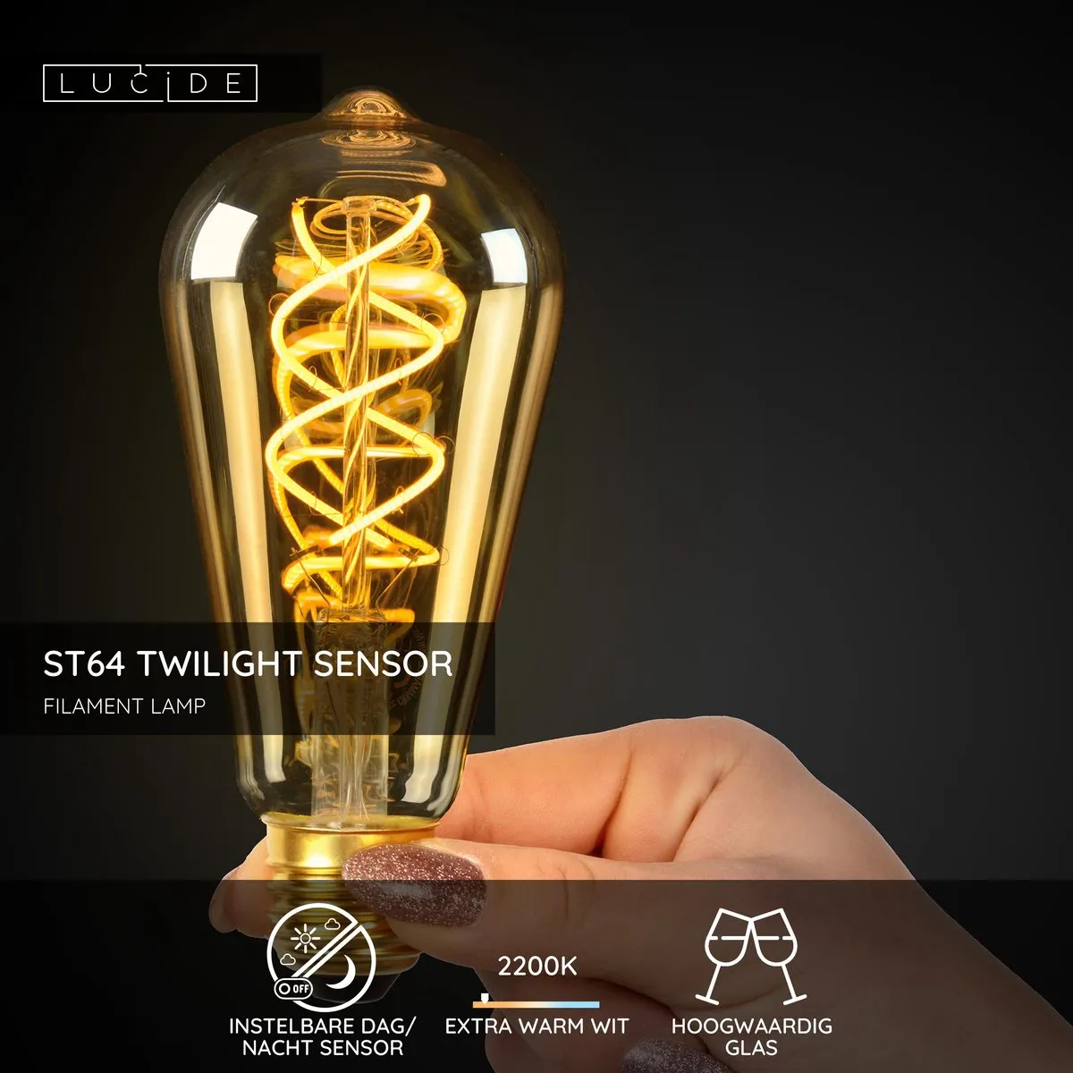 Lucide ST64 Twilight Sensor LED E27 4W 2200K - Amber