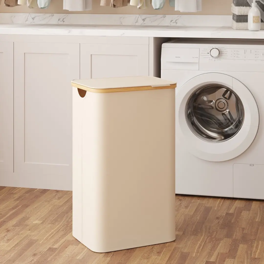 Songmics Wasmand met Deksel 90L - Beige