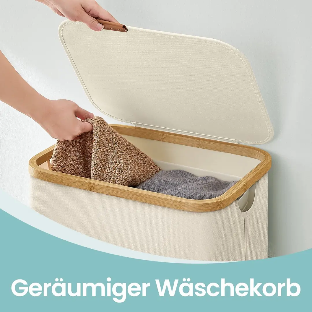 Songmics Wasmand met Deksel 90L - Beige